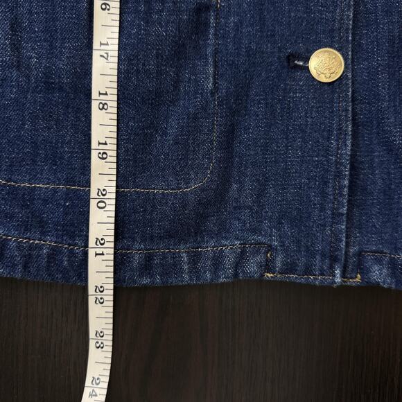J Crew Denim Blazer Jacket Womens 12 Jean Short Gold Button Utility Preppy Chic - Picture 9 of 10